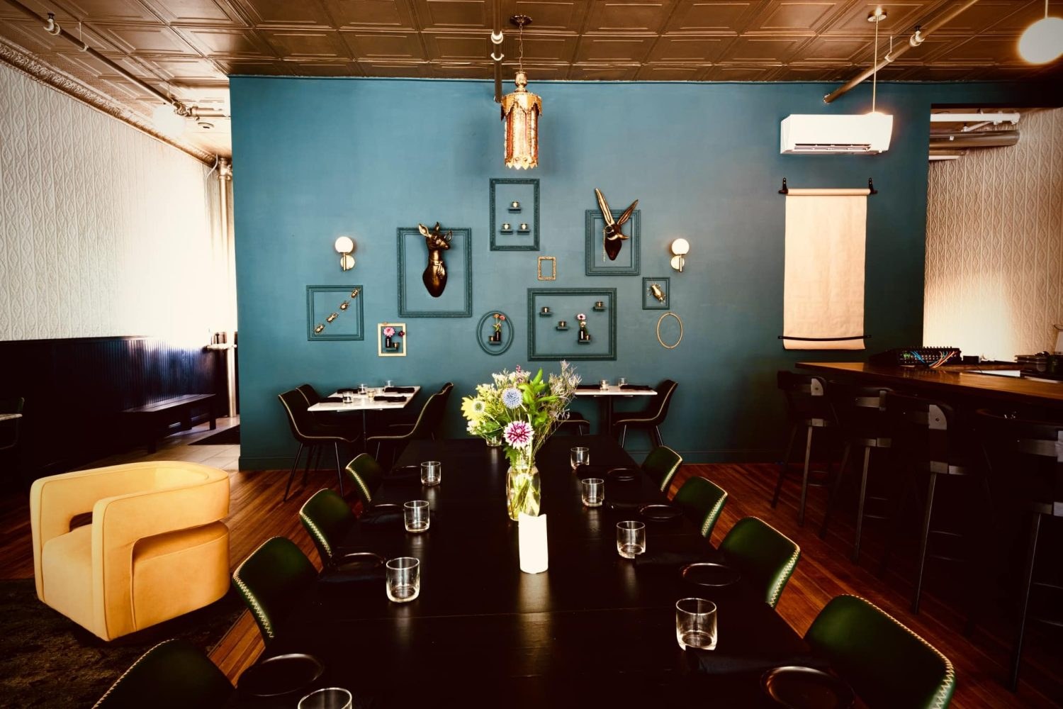 The intimate bar and dining interior of The Print House in Fleischmanns