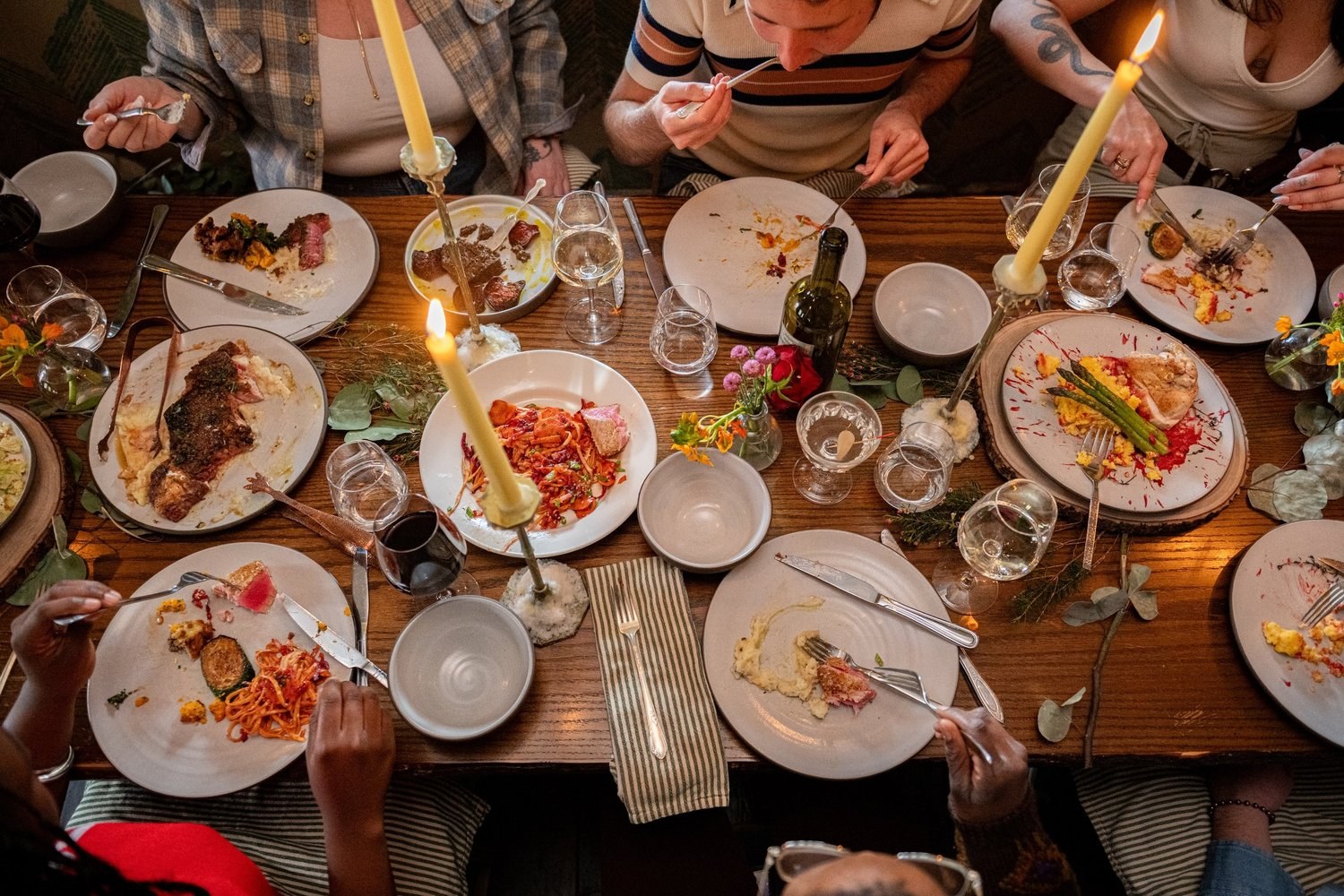 A table of food at Urban Cowboy Lodge’s Dining Room